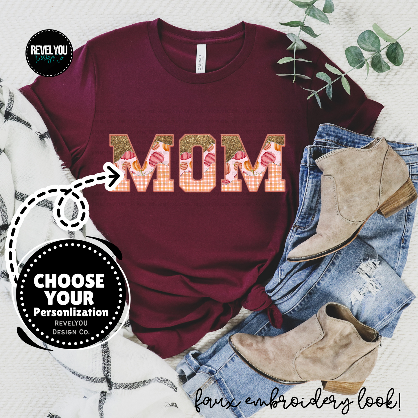 Faux Embroidery Pumpkin Patch Word- Customize Yours - PNG