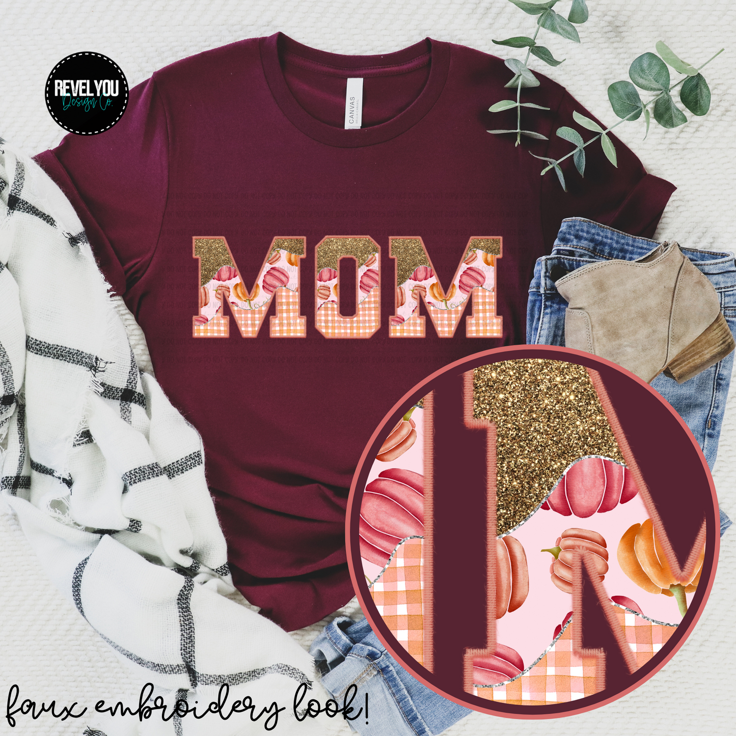 Faux Embroidery Pumpkin Patch Word- Customize Yours - PNG