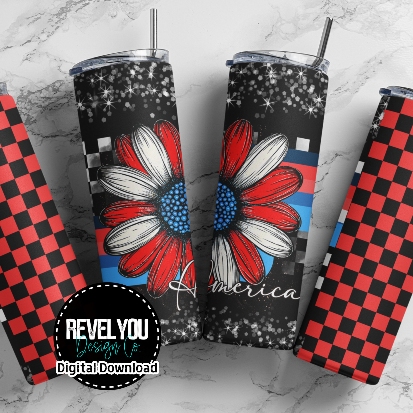 America Retro Floral Red - Digital Tumbler PNG