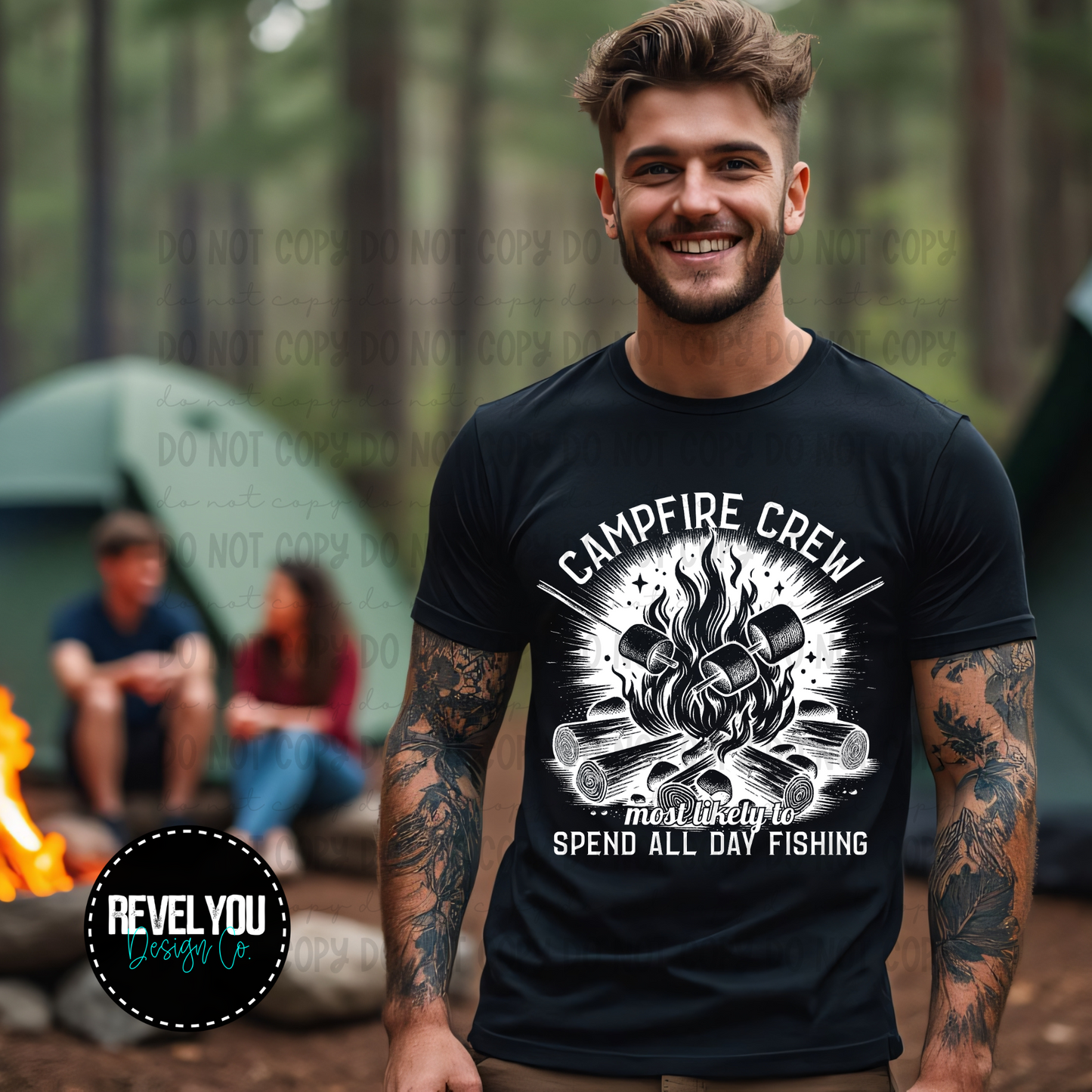 Campfire Crew Most Likely To Spend All Day Fishing *Black & White* - PNG
