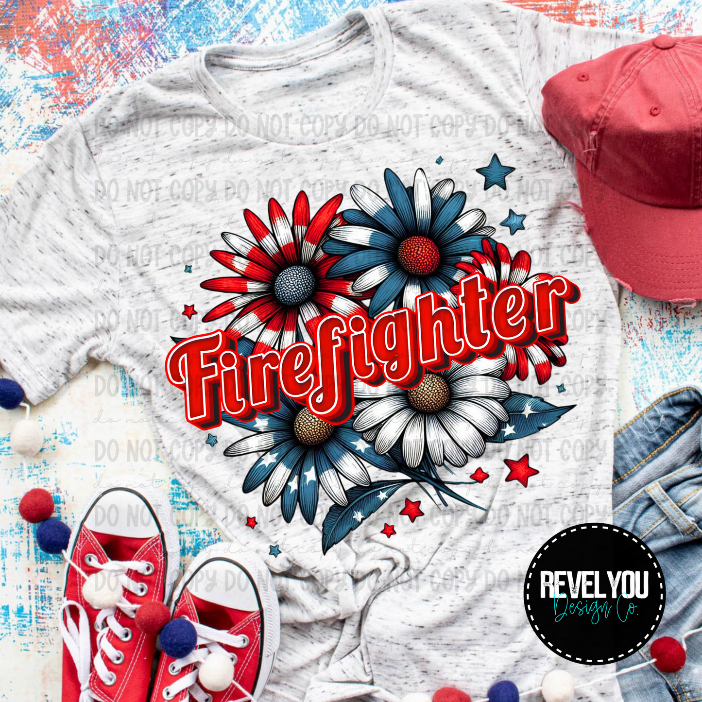 Patriotic Floral Firefighter - PNG