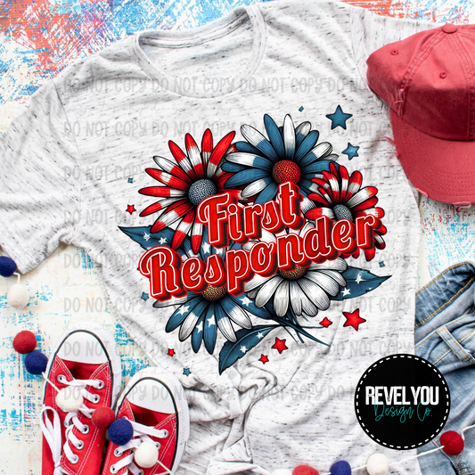 Patriotic Floral First Responder - PNG