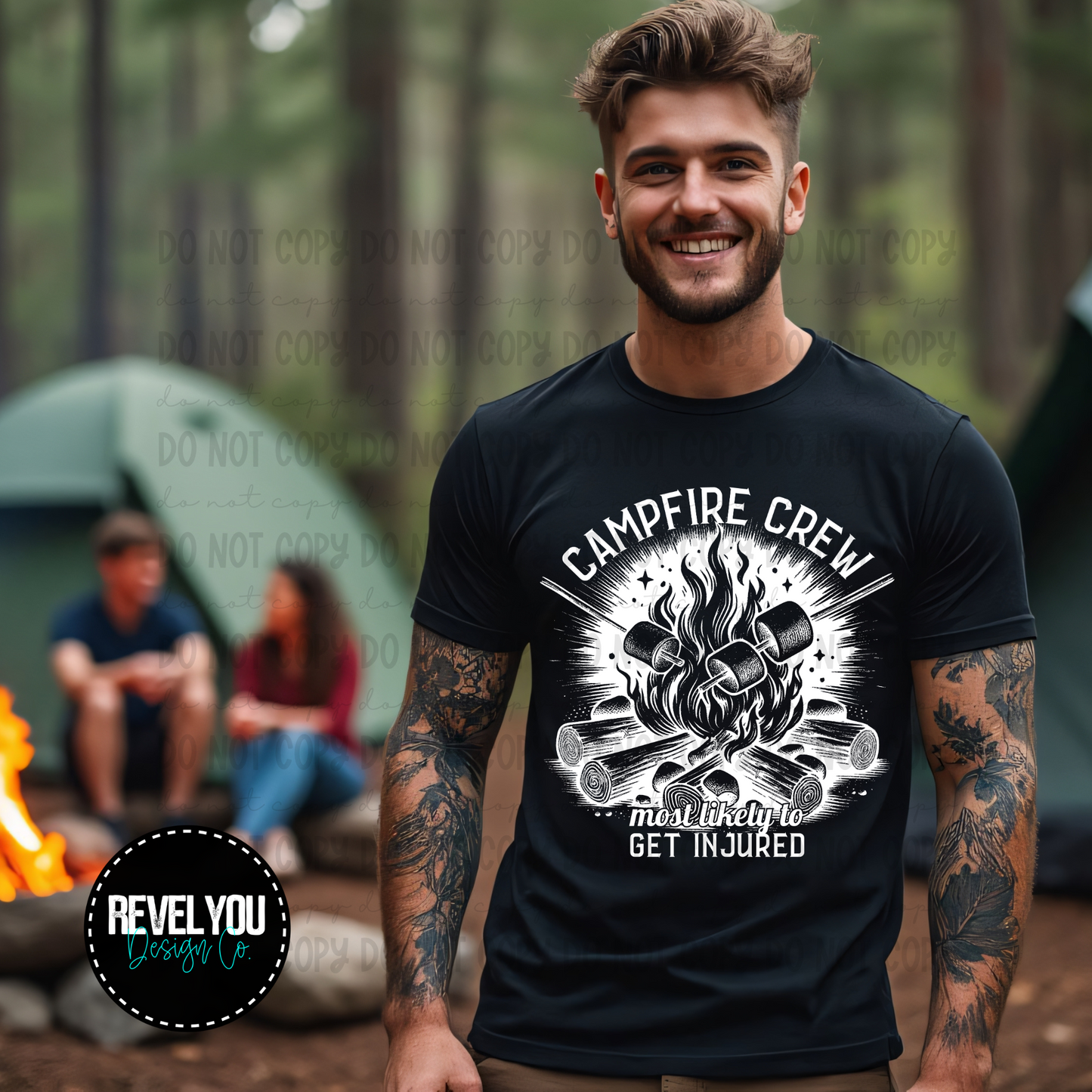 Campfire Crew Most Likely To Get Injured *Black & White* - PNG
