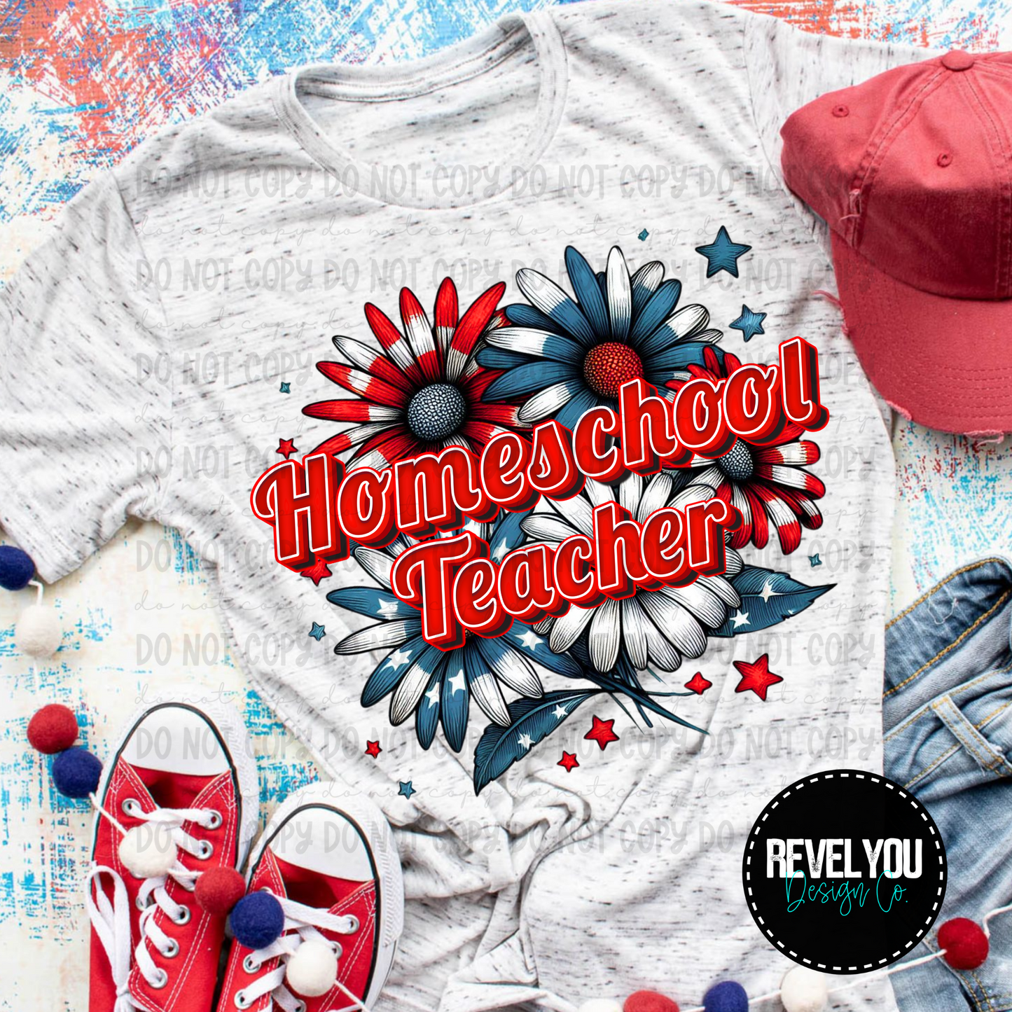 Patriotic Floral Homeschool Teacher - PNG