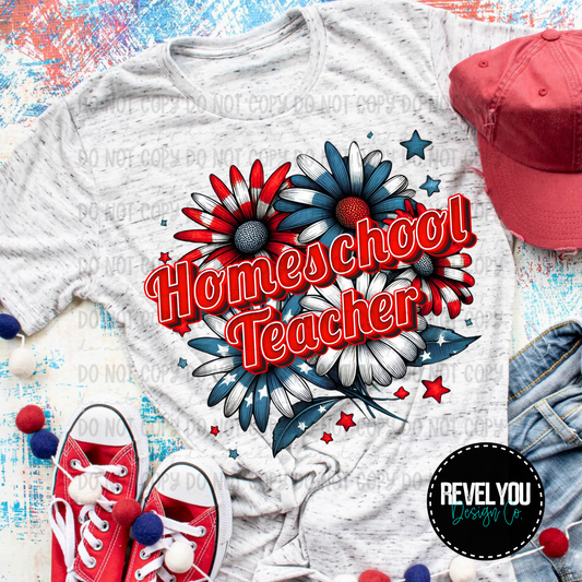 Patriotic Floral Homeschool Teacher - PNG