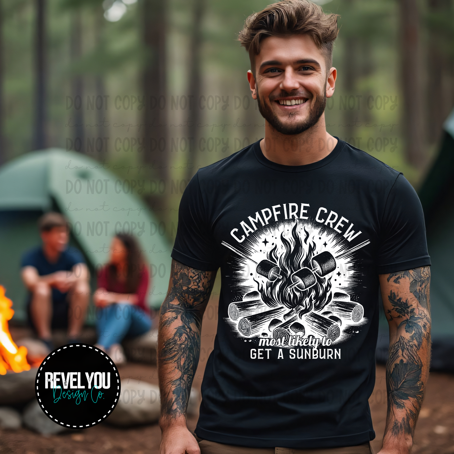 Campfire Crew Most Likely To Get A Sunburn *Black & White* - PNG