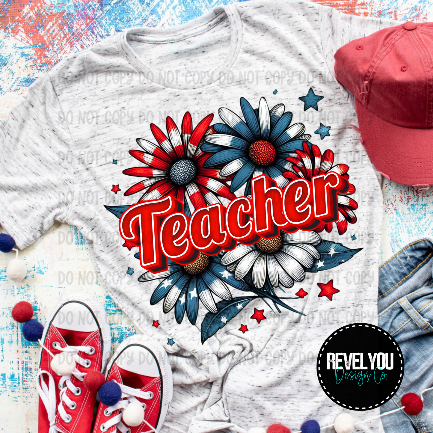 Patriotic Floral Teacher - PNG