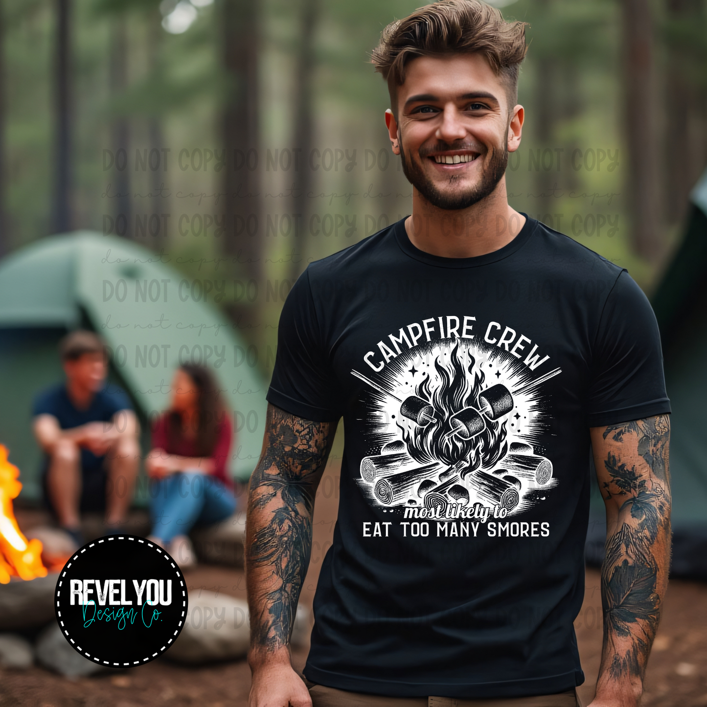 Campfire Crew Most Likely To Eat Too Many Smores *Black & White* - PNG