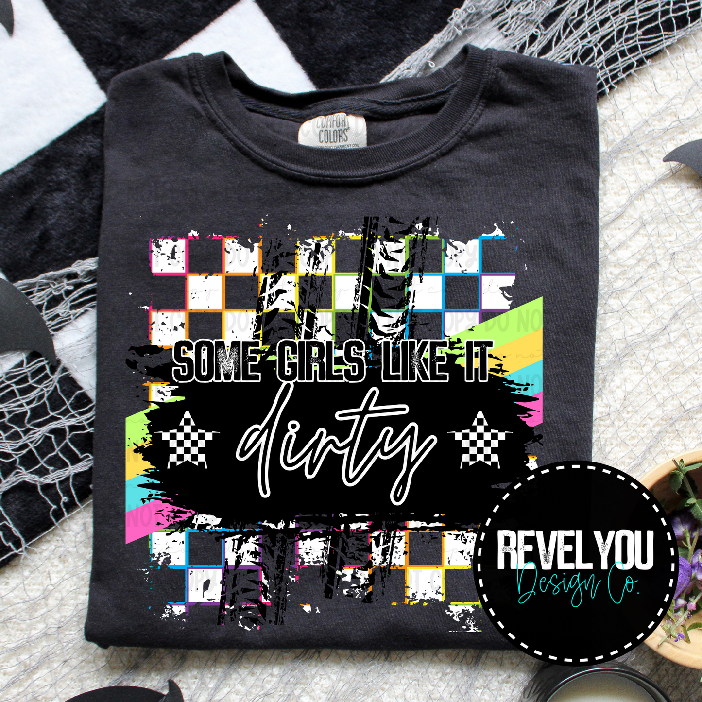 Neon Checkered White Some Girls Like It Dirty - PNG