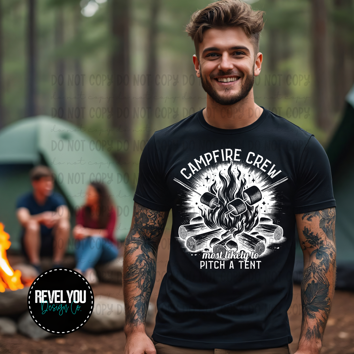 Campfire Crew Most Likely To Pitch A Tent *Black & White* - PNG