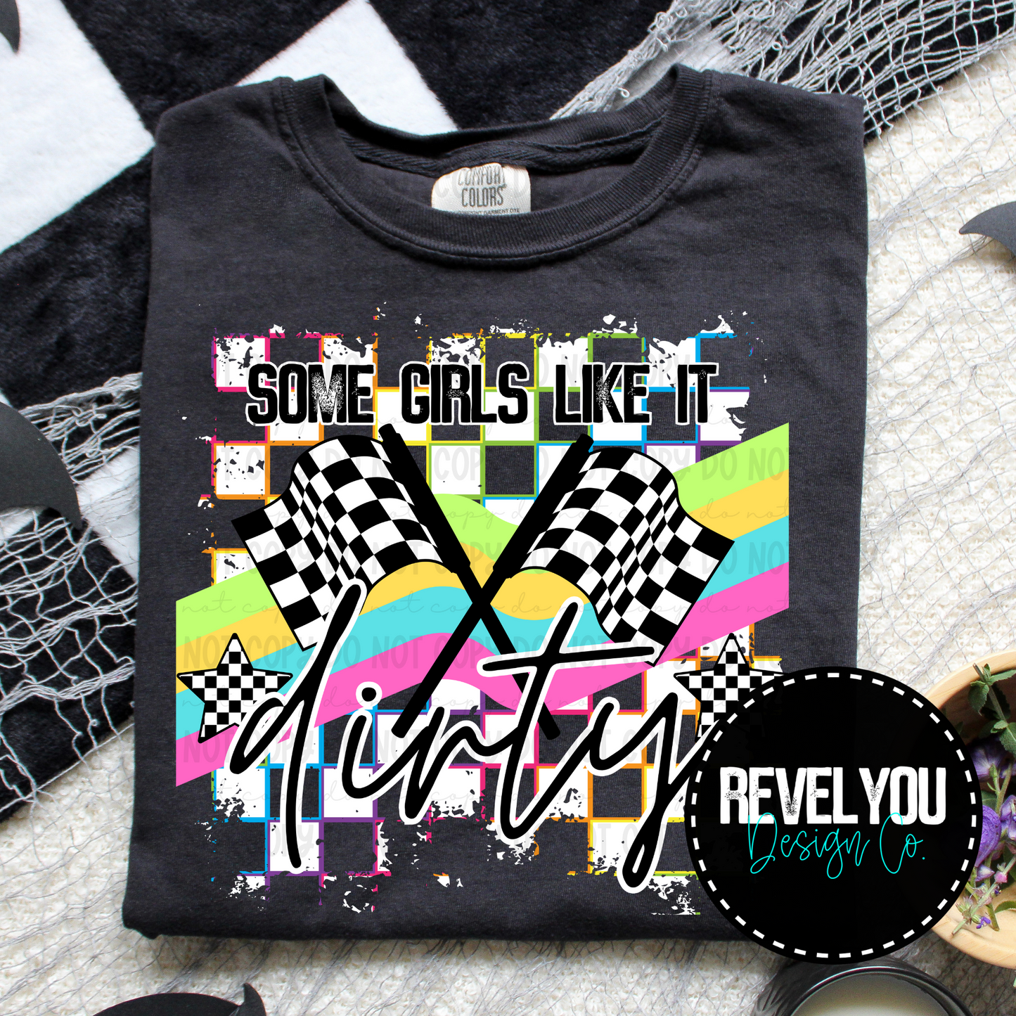 Neon Checkered White Some Girls Like It Dirty 2 - PNG