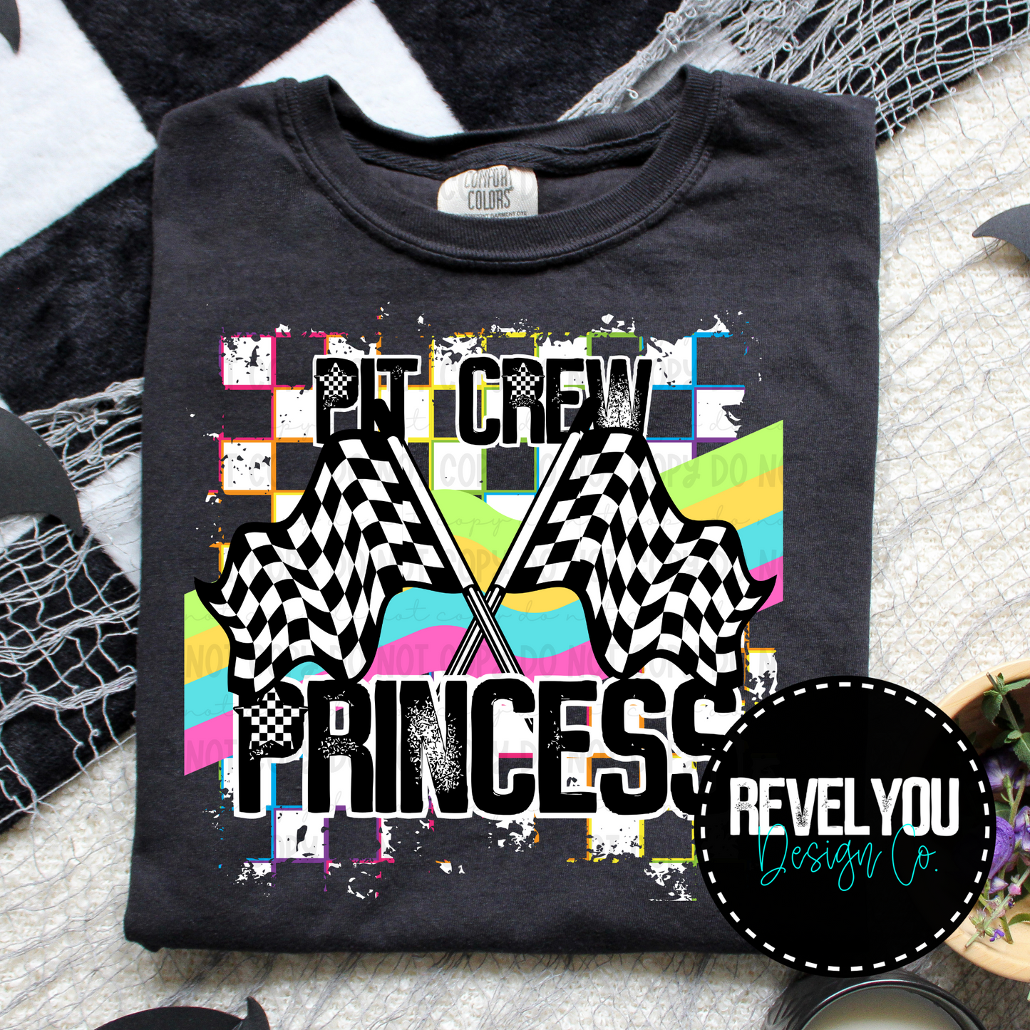 Neon Checkered White Pit Crew Princess Flags- PNG