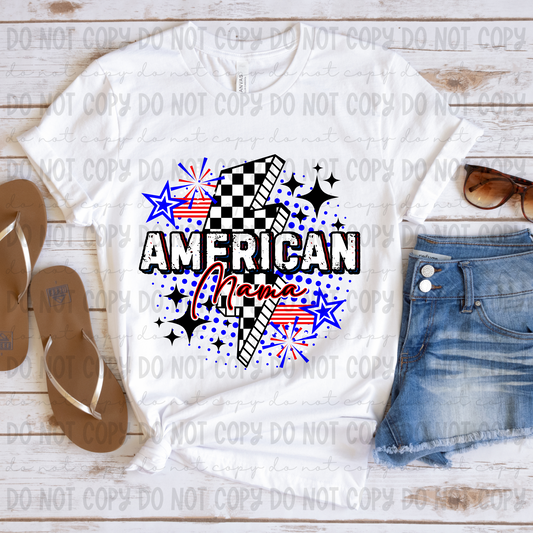 American Mama Checkered Bolt Red Script - PNG
