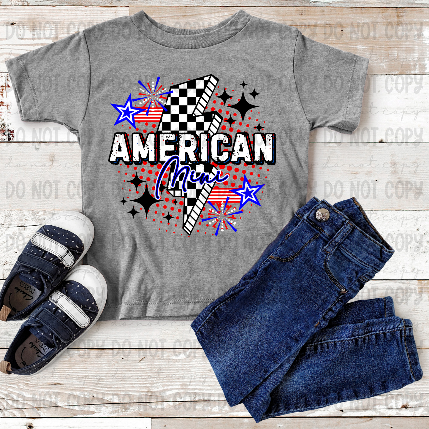 American Mini Checkered Bolt Blue Script - PNG
