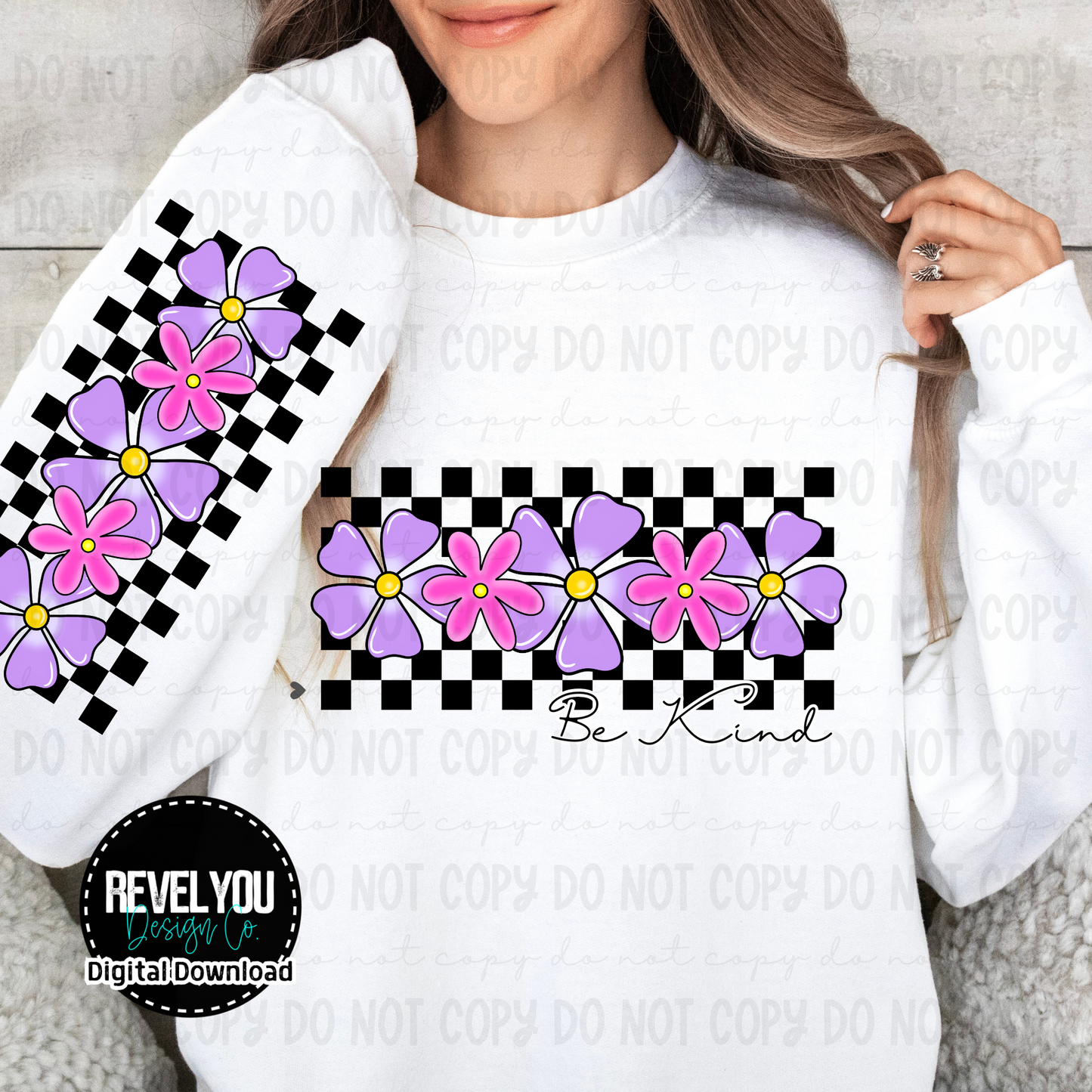 Be Kind Checkered Off Center - PNG - Sleeve Design Included!
