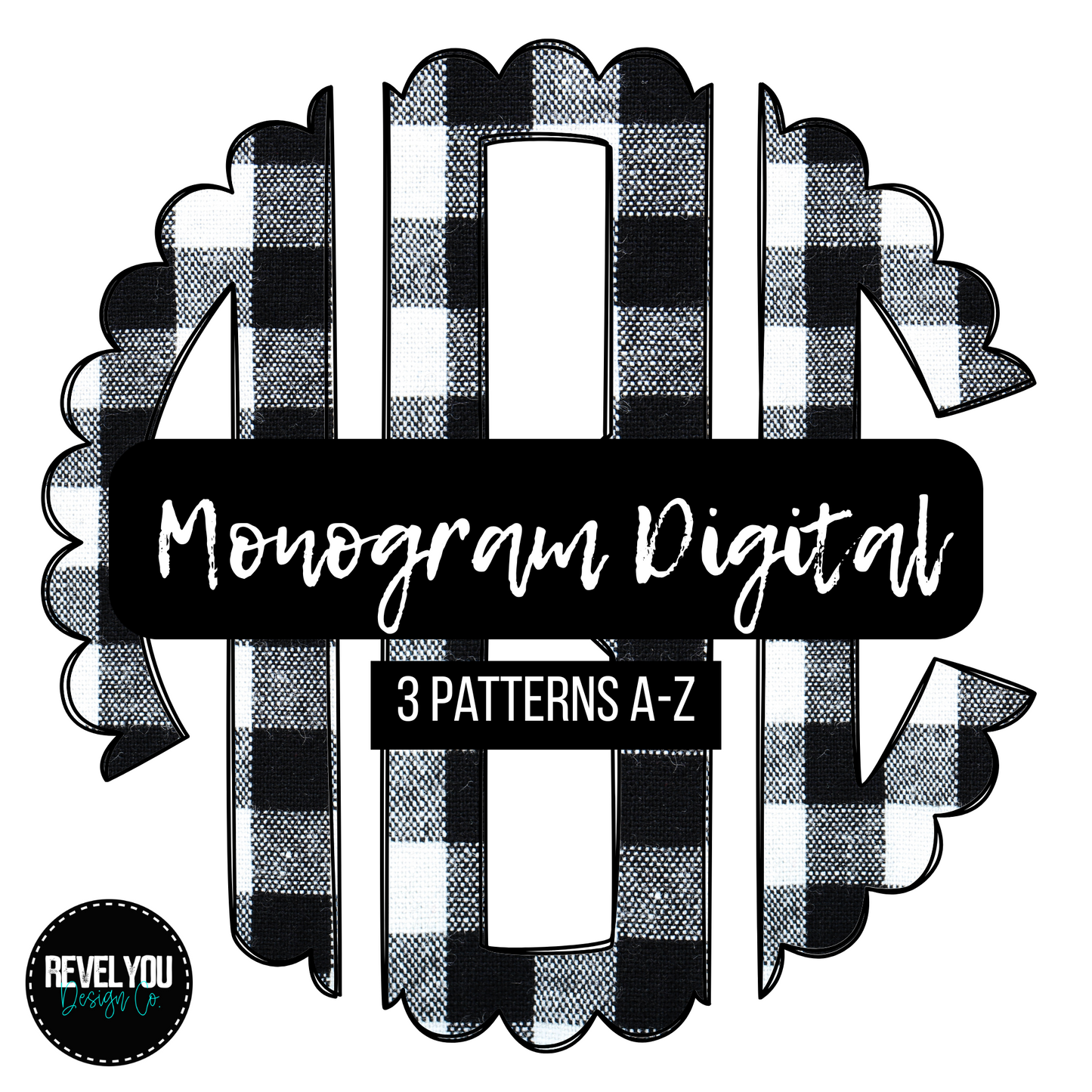 Black White Buffalo Plaid Monogram Set - Individual PNGS