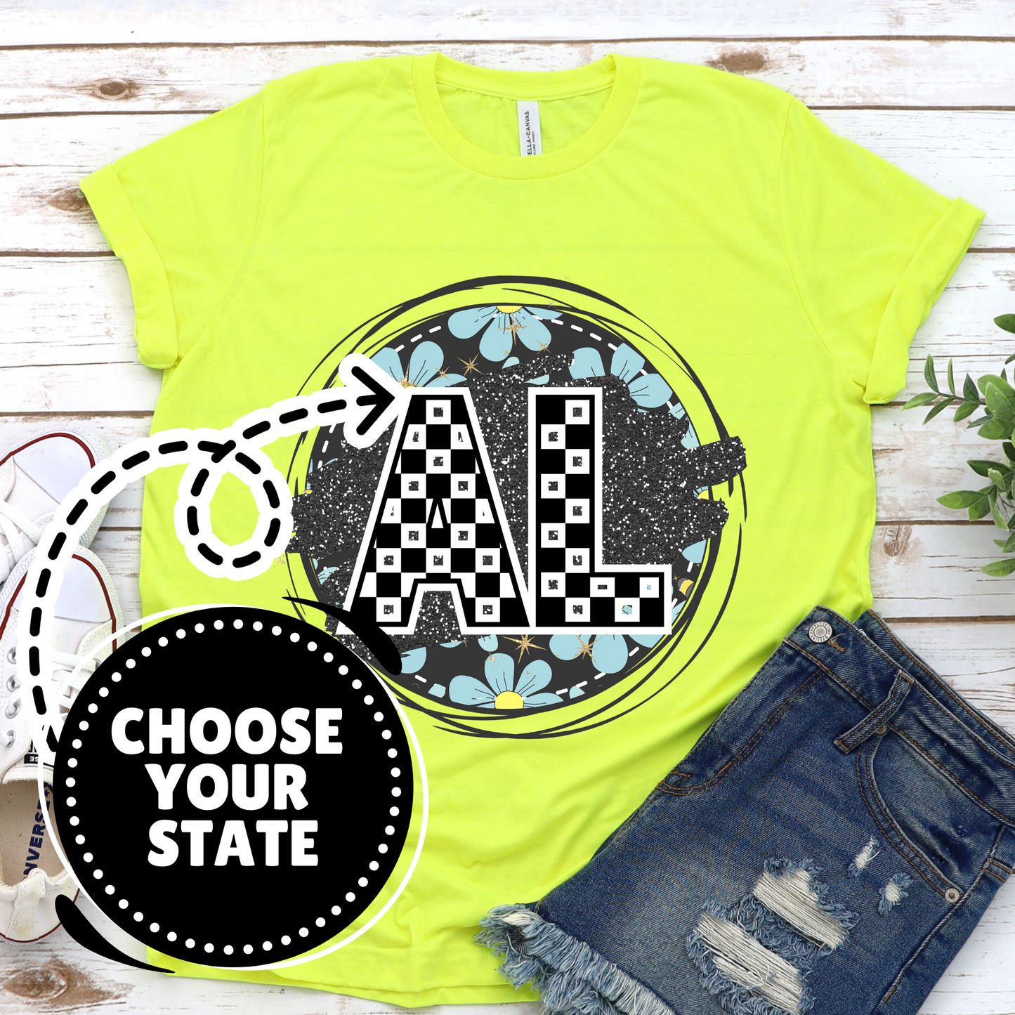 Blue Floral Checkered State - Customize Yours - PNG