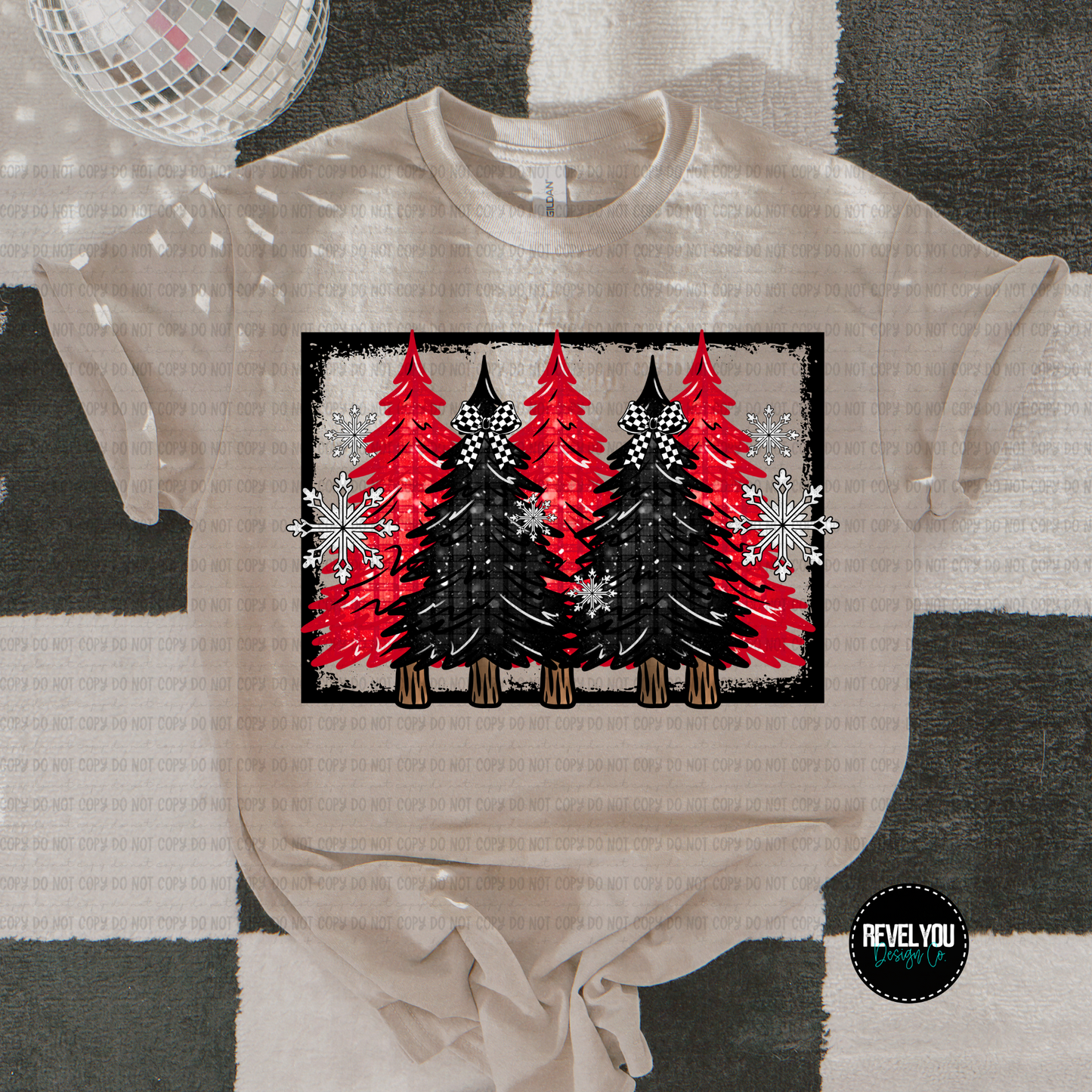 Border Christmas Trees Red Black- Sleeve Design Included - PNG
