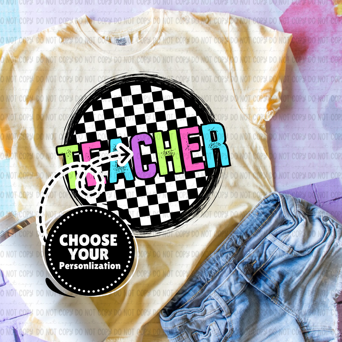 Checkered Pink Circle Title - Customize Yours - PNG