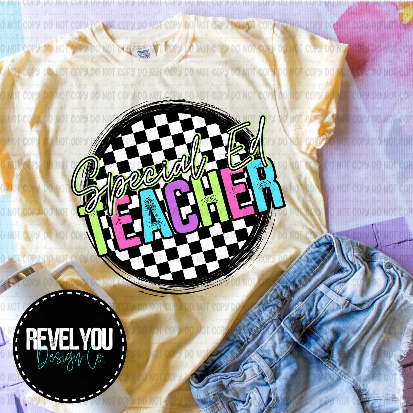 Checkered Circle Pink Special Ed Teacher - PNG