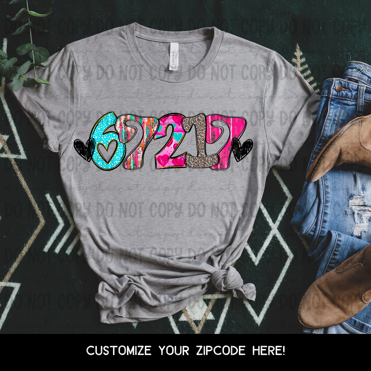 Custom ZIPCODE Crazy Hearts - Digital PNG