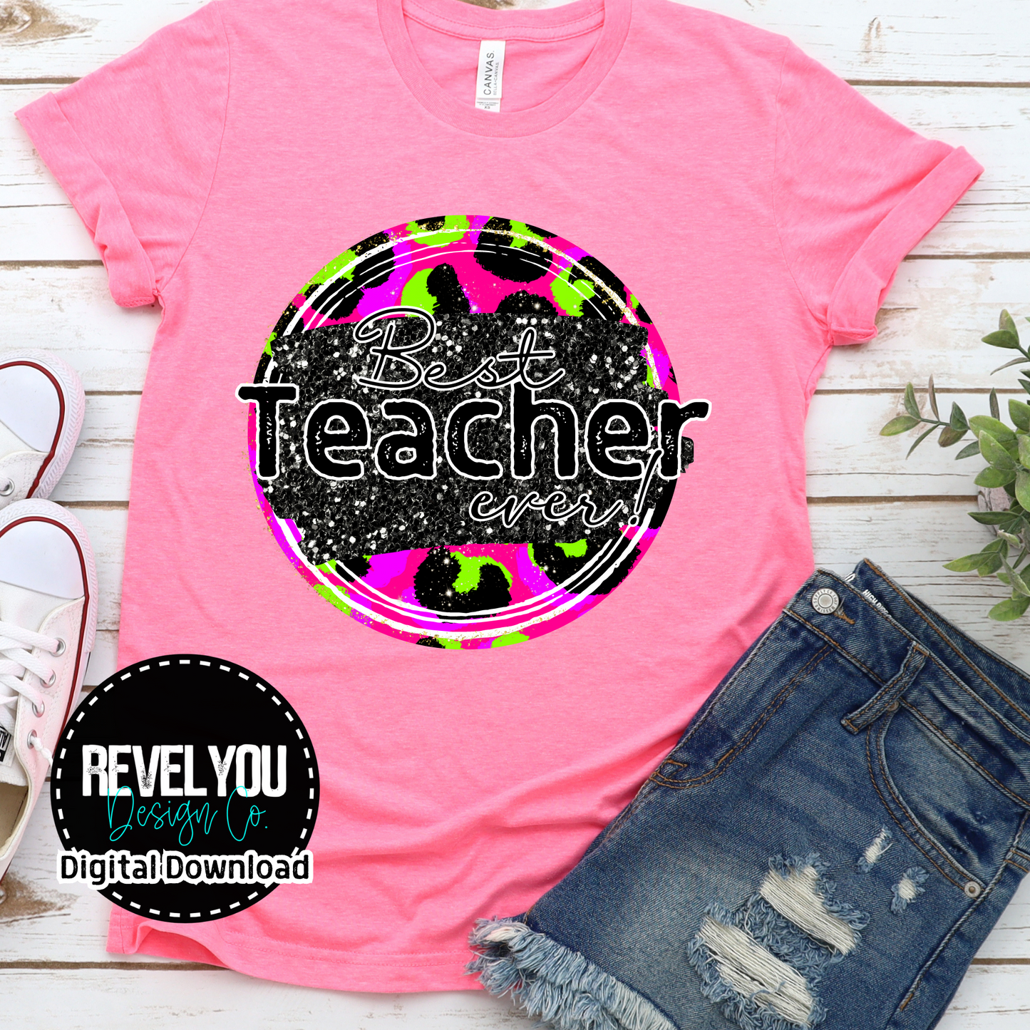 Best Teacher Ever Neon Leopard - PNG