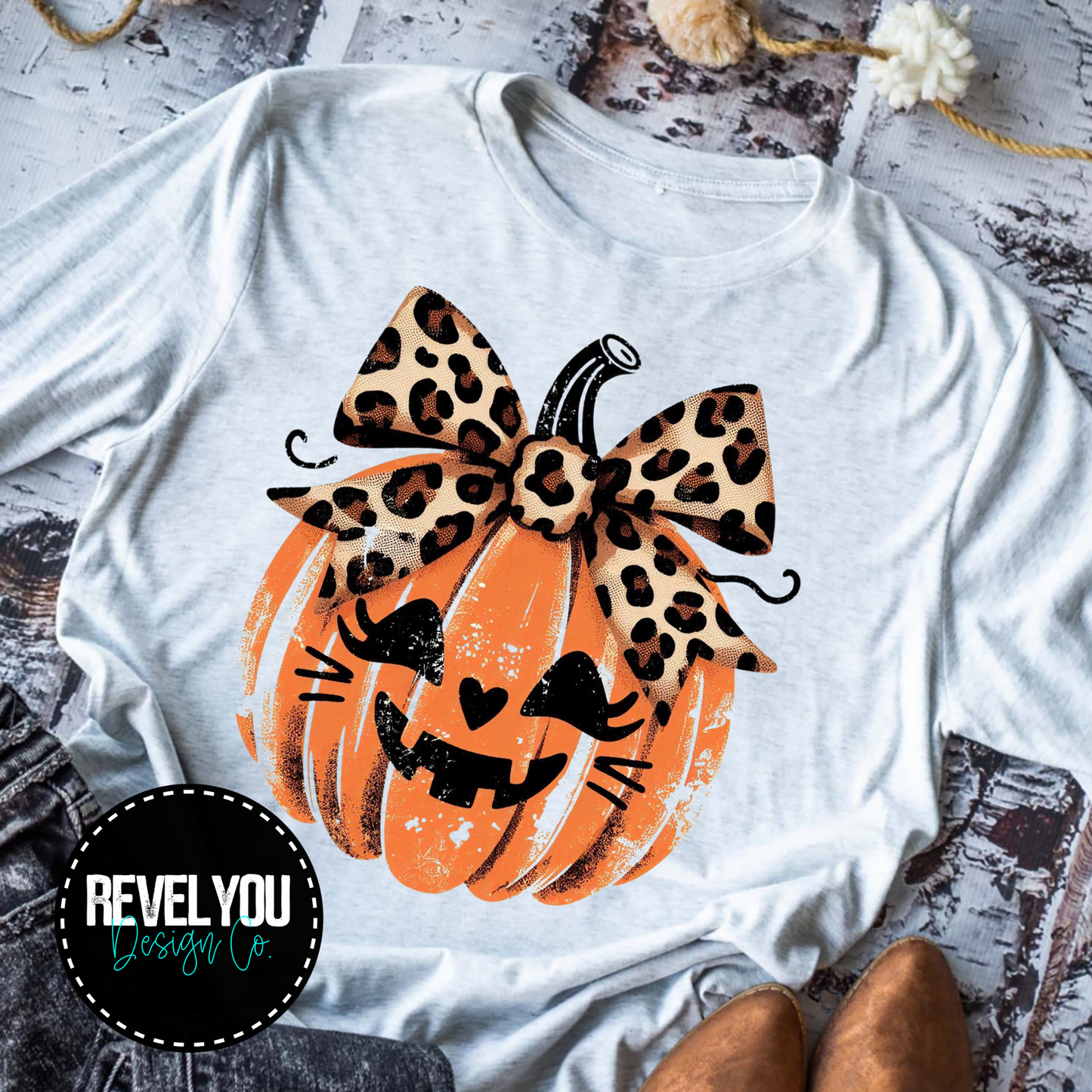 Distressed Cheetah Bow Pumpkin - PNG