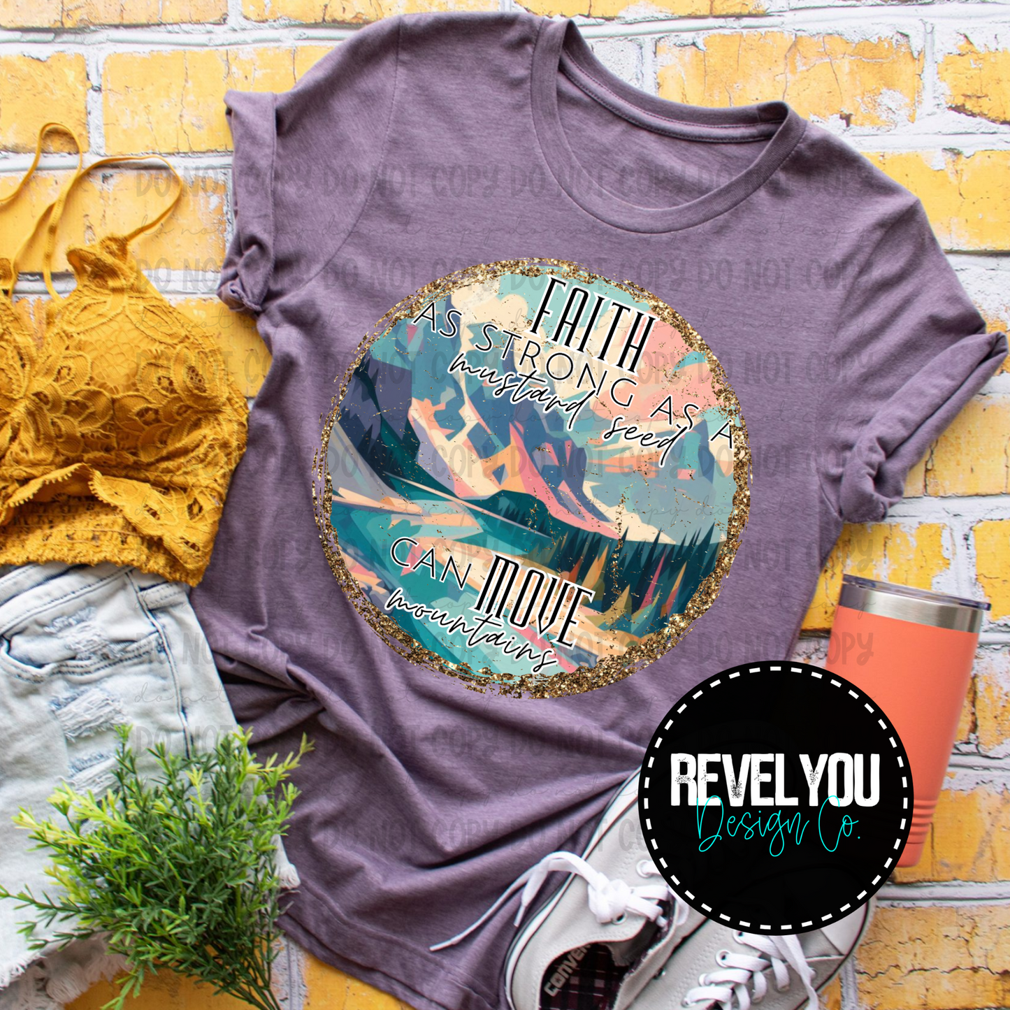 Faith Can Move Mountains Gold Glitter Edge - PNG