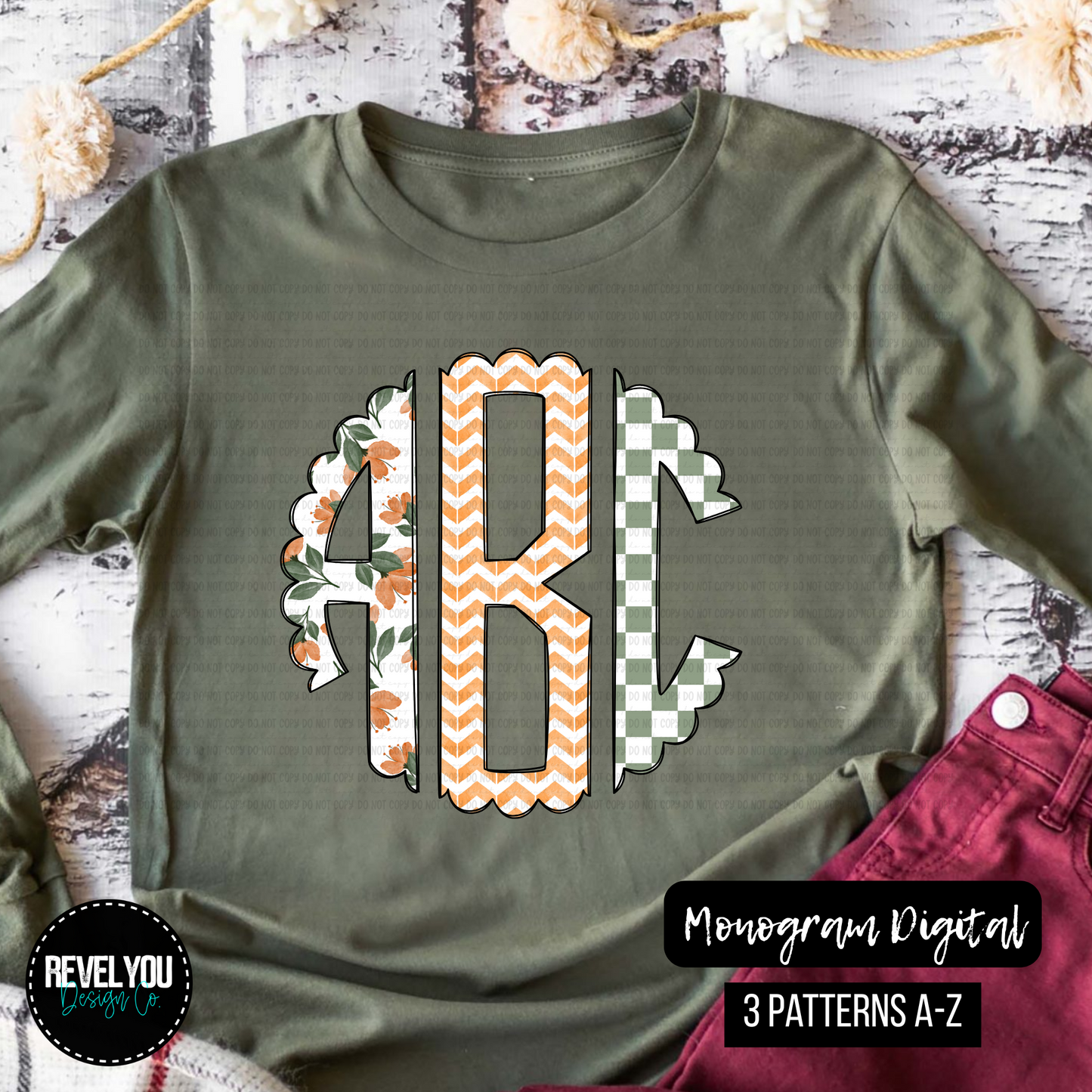 Fall Blossom Monogram Set - Individual PNGS
