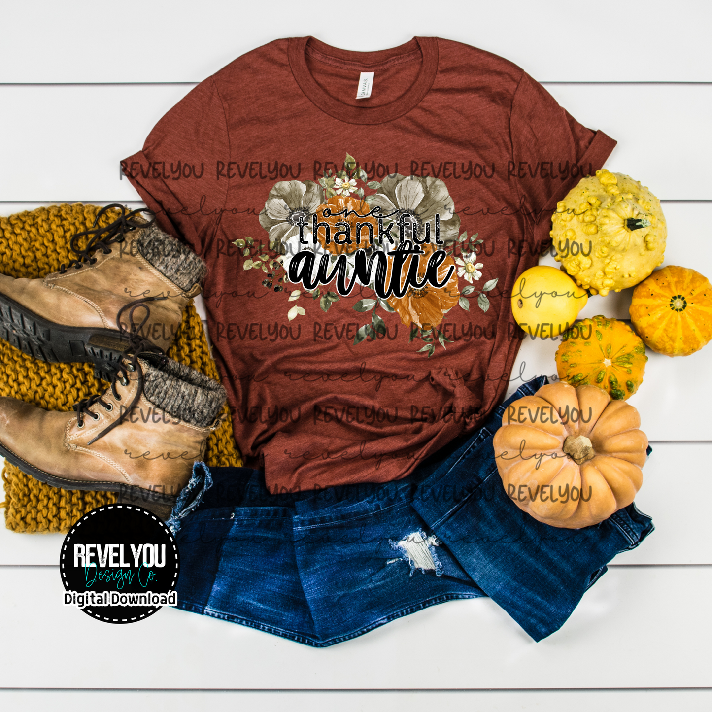 Fall Floral One Thankful Auntie - PNG