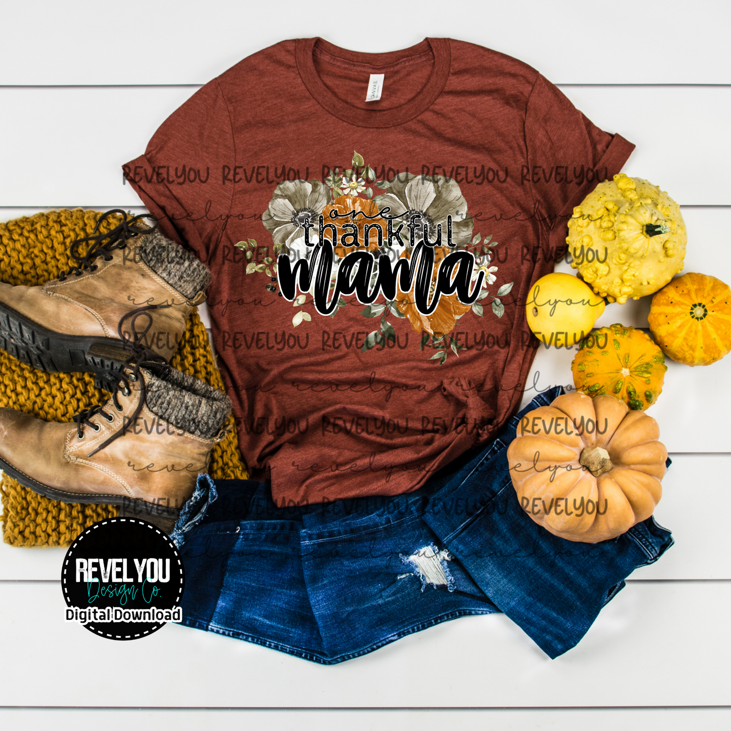 Fall Floral One Thankful Mama - PNG