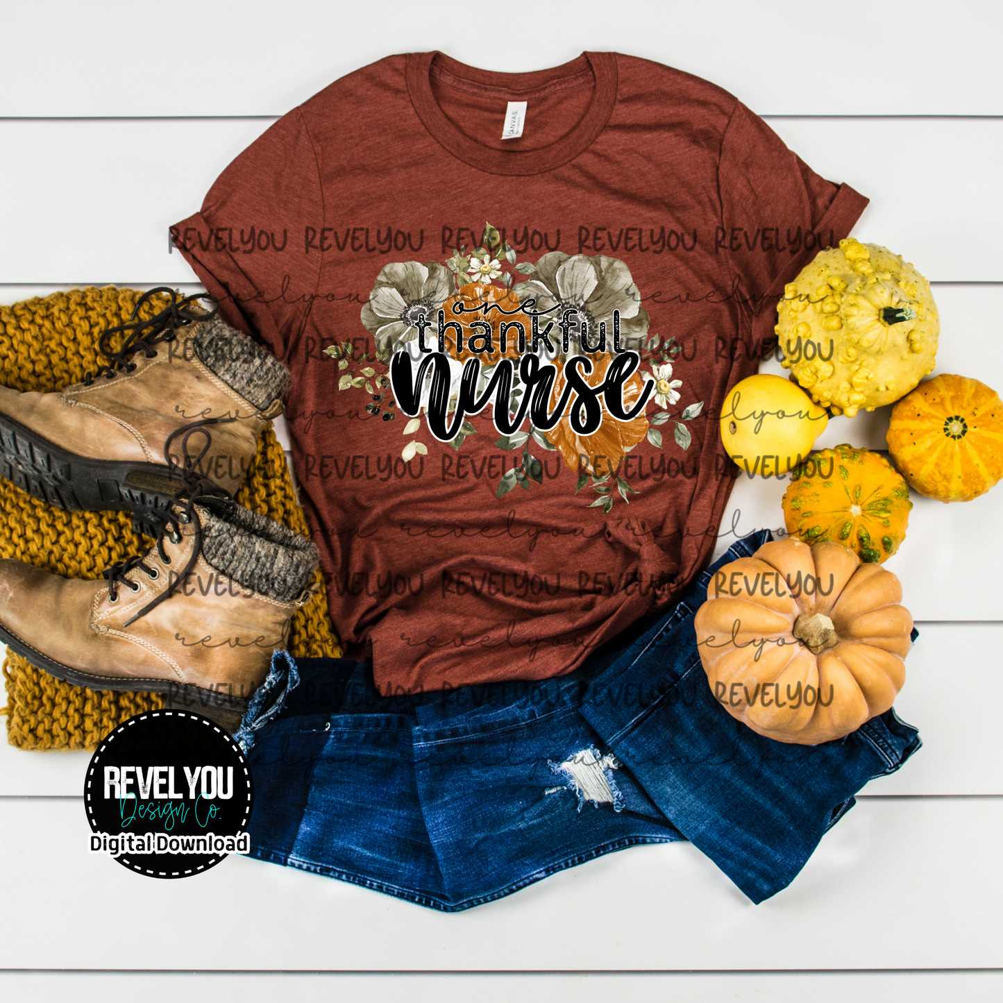 Fall Floral One Thankful Nurse - PNG