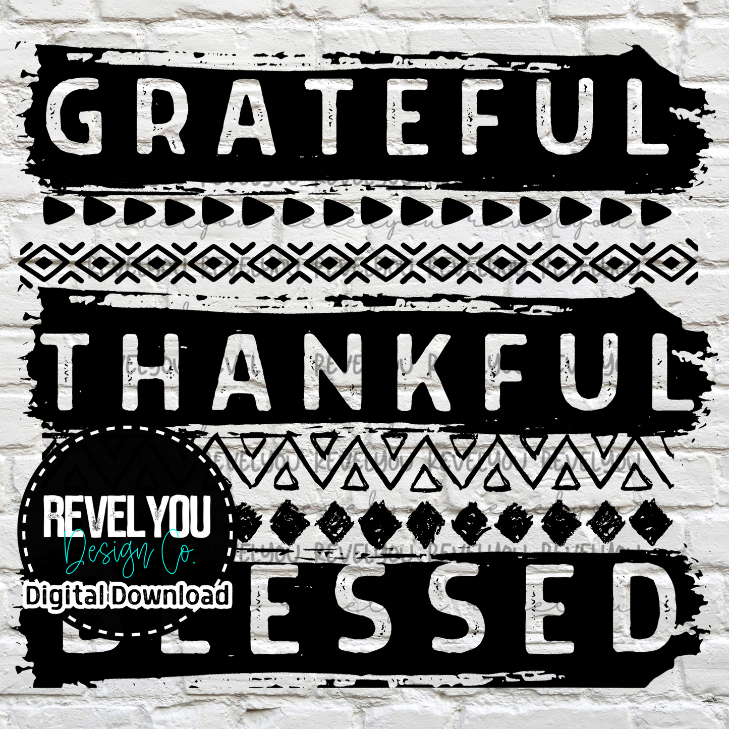 Grateful Thankful Blessed Black- PNG