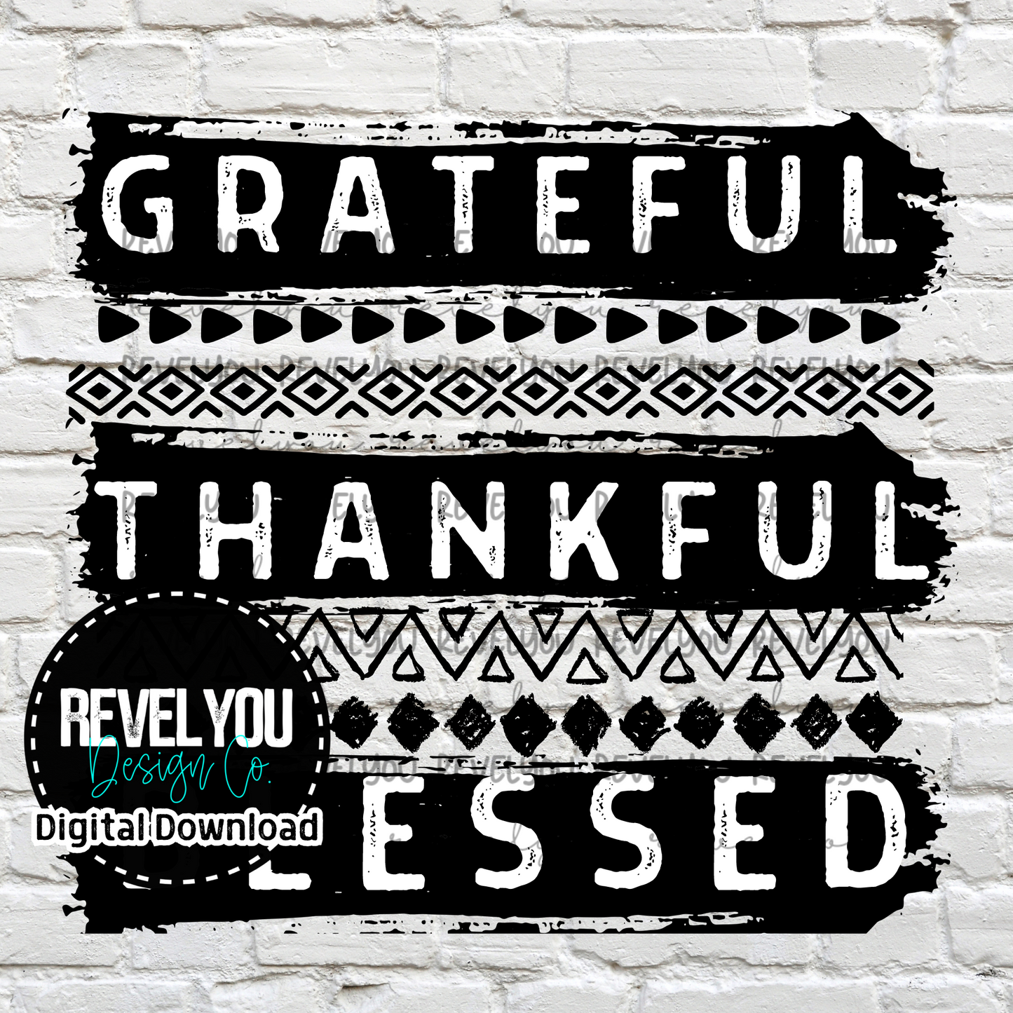 Grateful Thankful Blessed Black/White - PNG