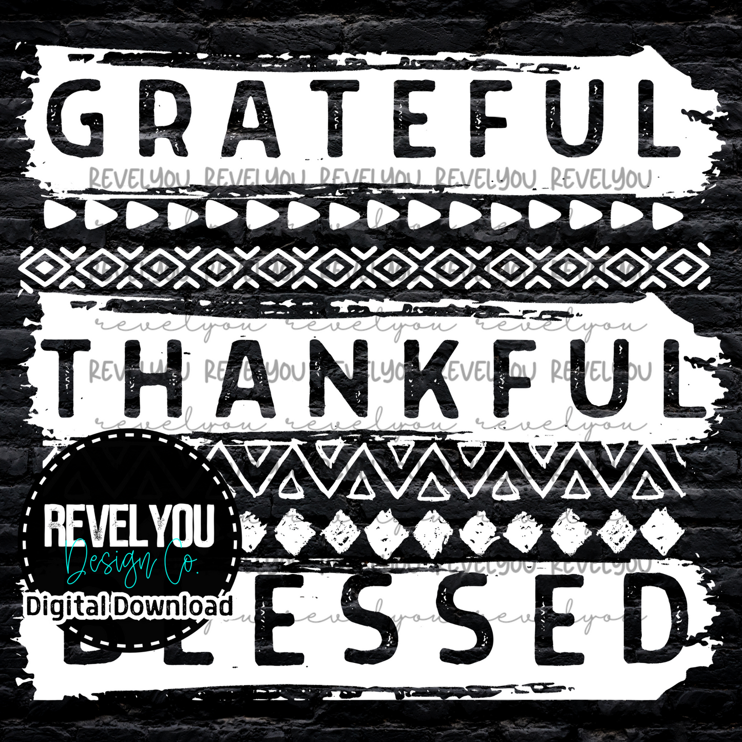 Grateful Thankful Blessed White - PNG