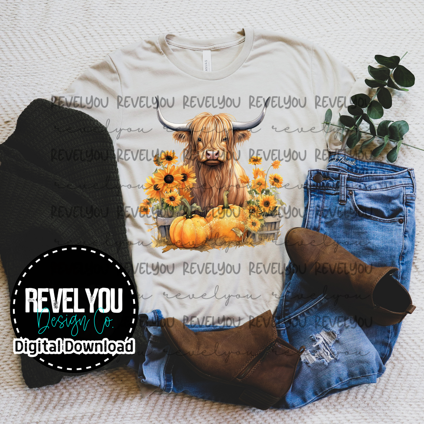 Pumpkin Sunflower Highland Cow - PNG