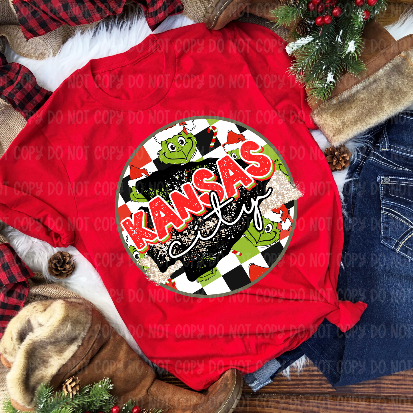 Grinchy KC Red Green Faux Glitter Look - PNG