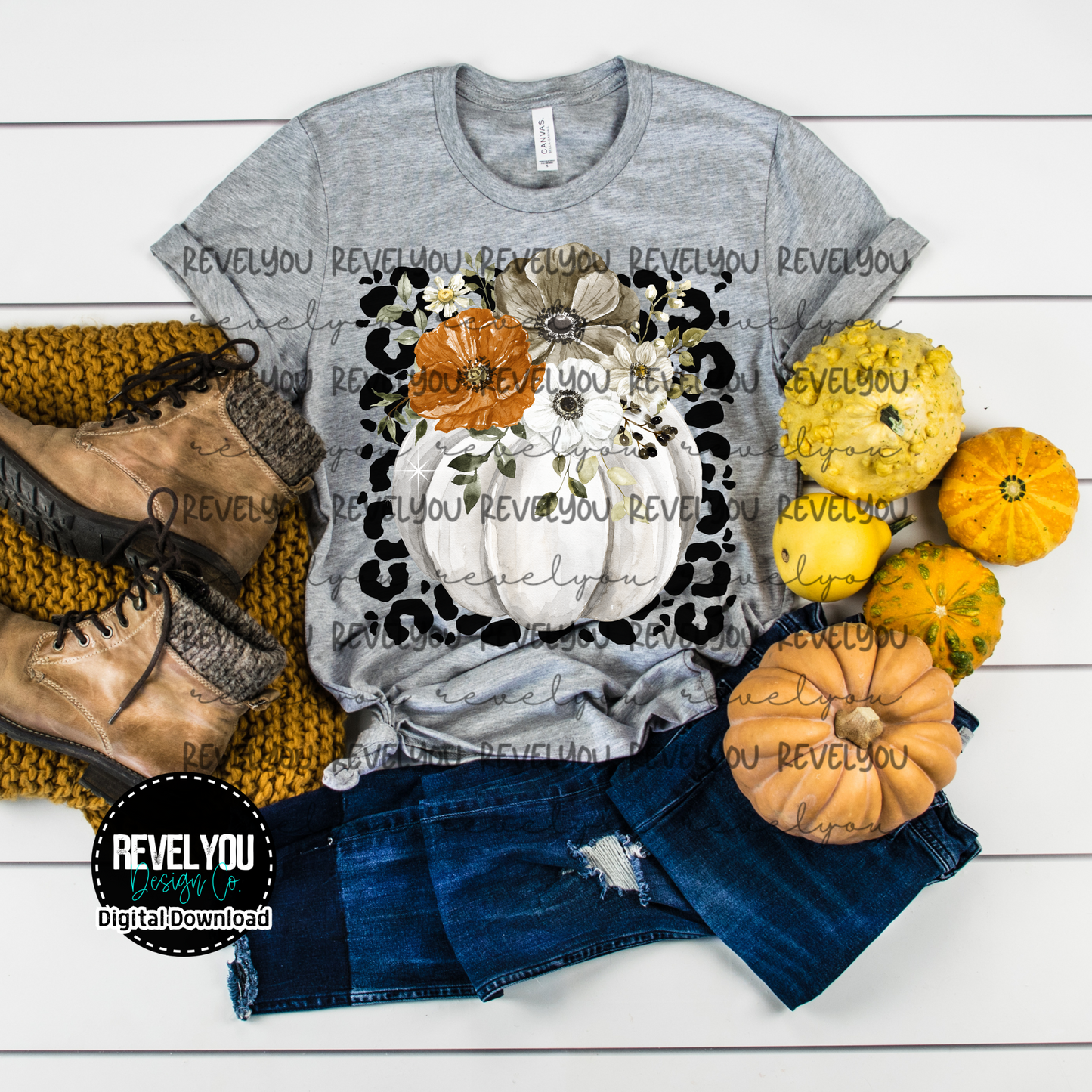 Floral Pumpkin Black Leopard - PNG