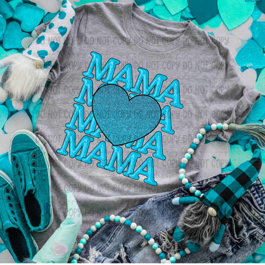 Mama Bubble Stack Glitter Heart Blue - PNG