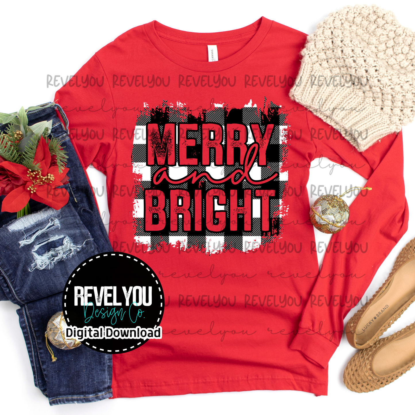 Merry and Bright Black & White - PNG