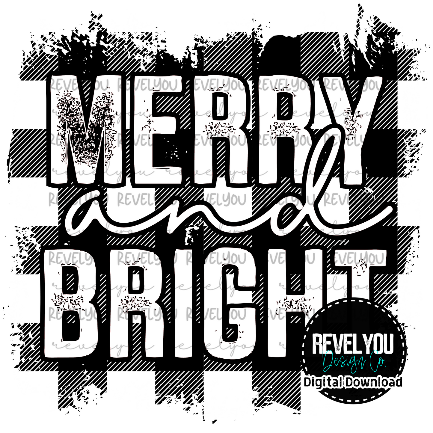 Merry and Bright Black & White - PNG