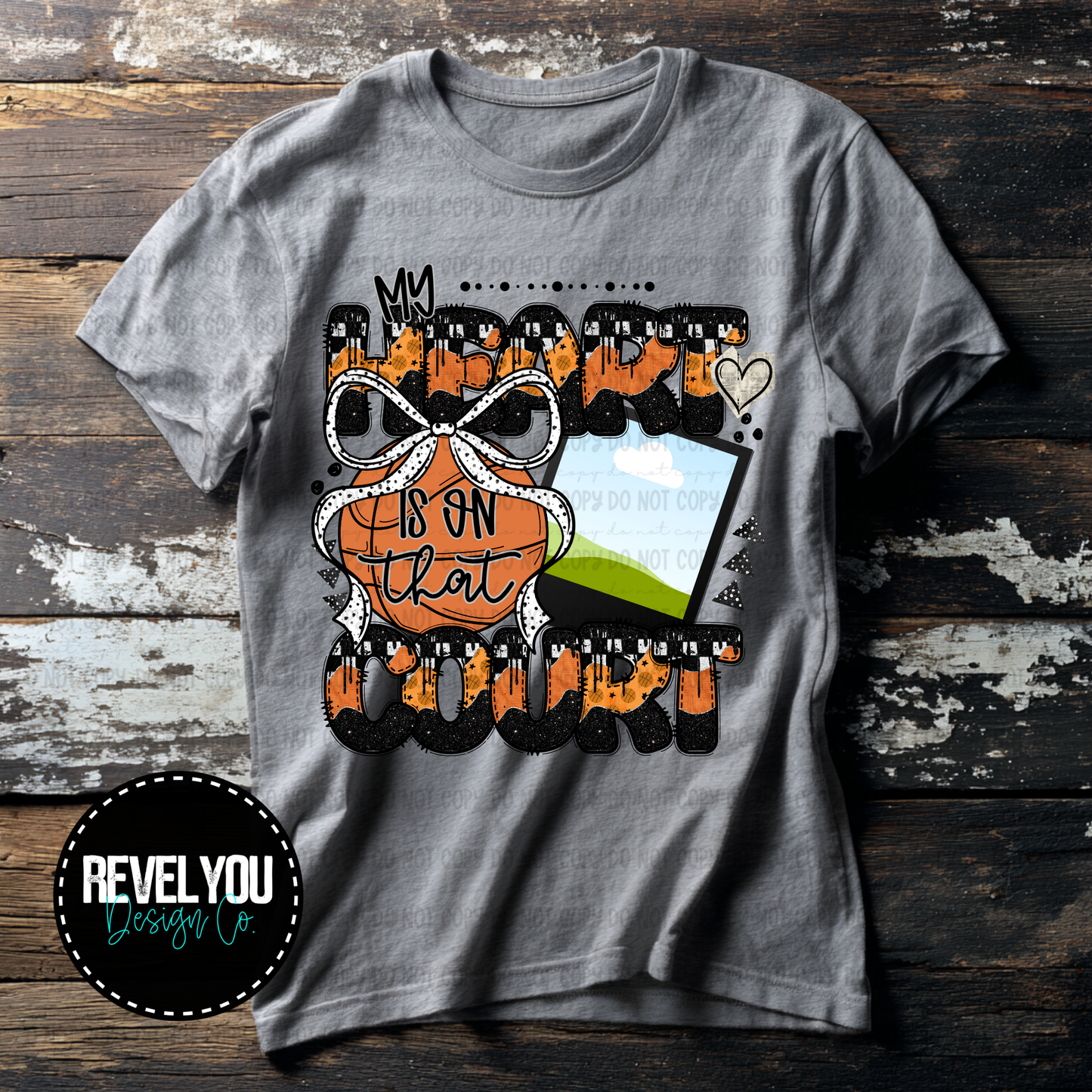My Heart Is On That Court Basketball BOW - Customize Your Photo - PNG