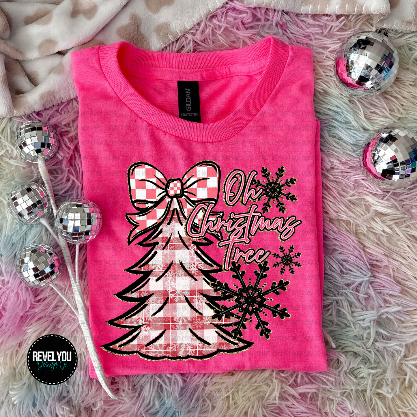 Oh Christmas Tree Bow Pink - PNG