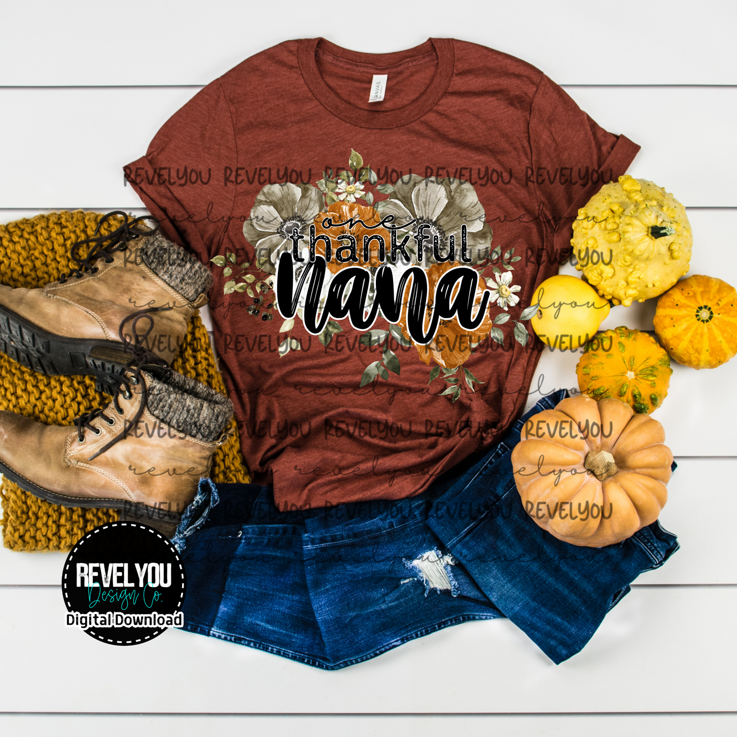 Fall Floral One Thankful Nana - PNG