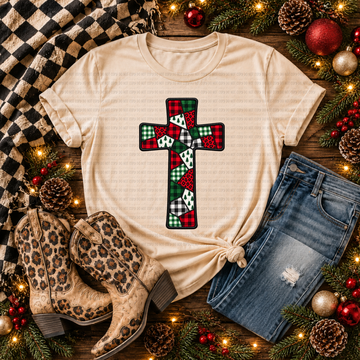 Patchwork Patterned Cross - PNG