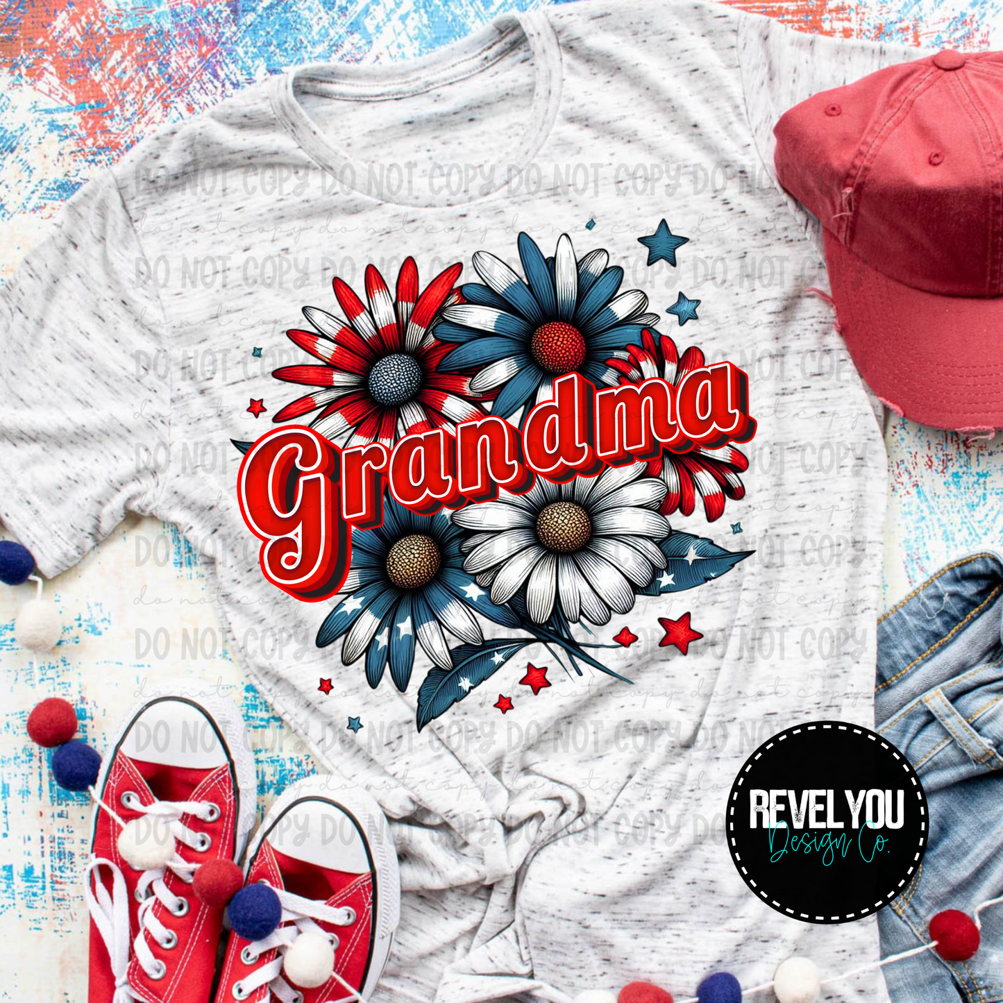 Patriotic Floral Grandma - PNG