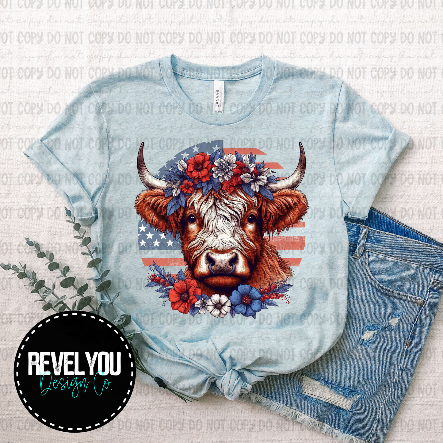 Patriotic Highland Cow - PNG
