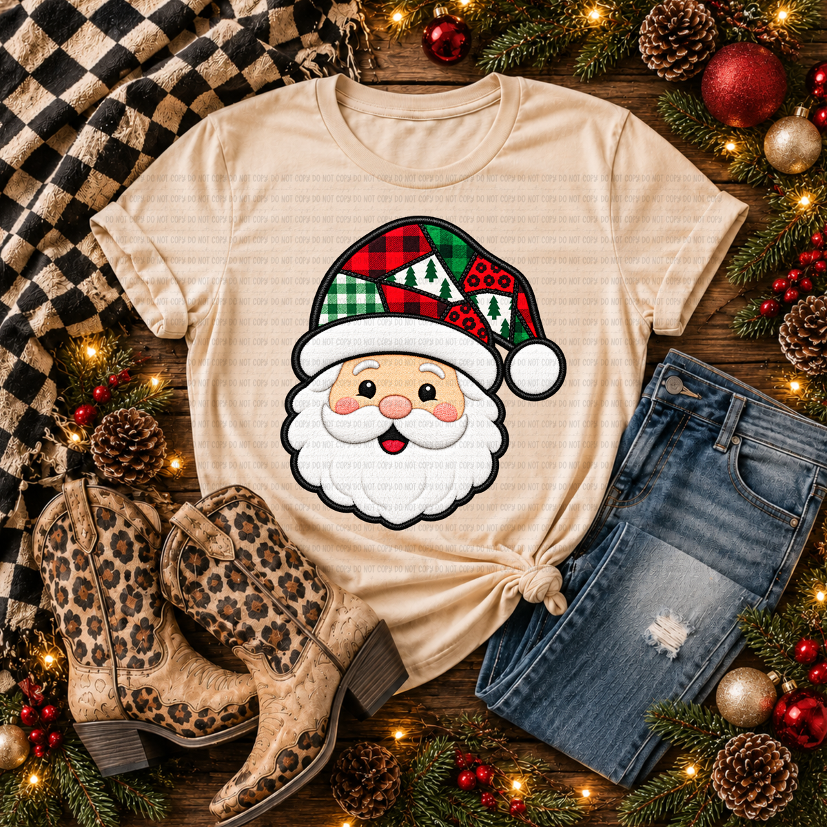 Patchwork Patterned Santa - PNG