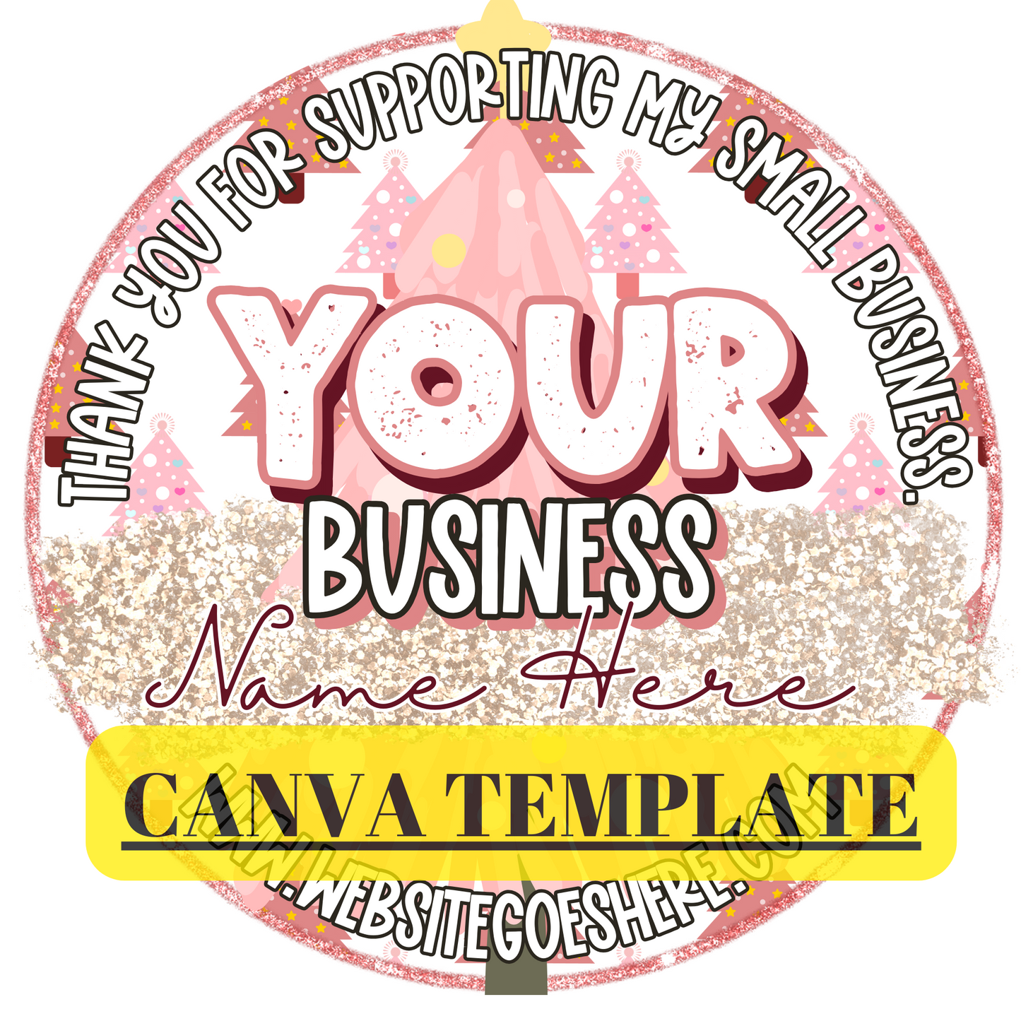 Pink Christmas Tree Thank You Circle - Canva Template