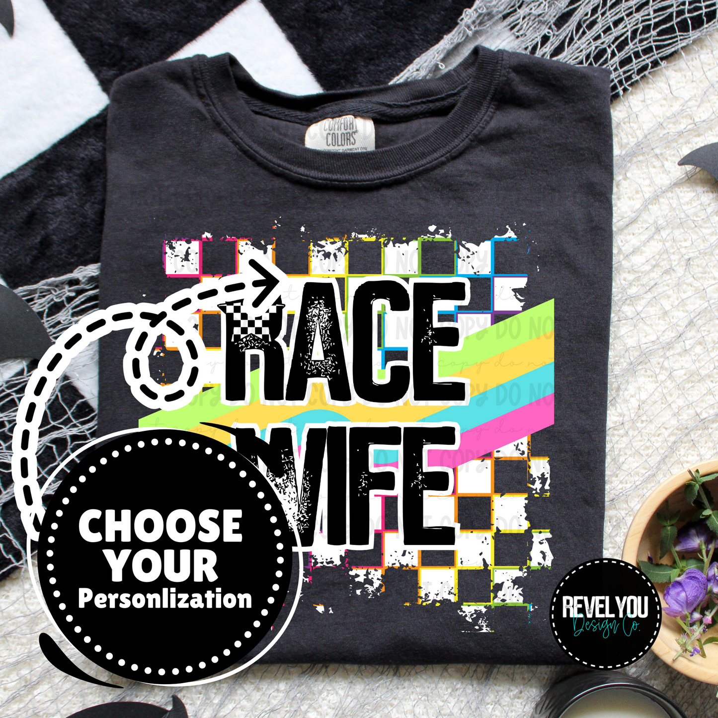 Neon Checkered White Grunge Words - Customize Yours - PNG